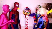 Spiderman & Pink Spidergirl vs Joker! w- Bubble Gums! Superhero Fun in Real Life -)