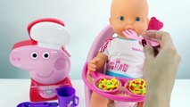 Peppa Pig Chef Cooks Baby Doll Lunchtime Play-Doh Food Newborn Babies Toy Videos Dolls Part 1