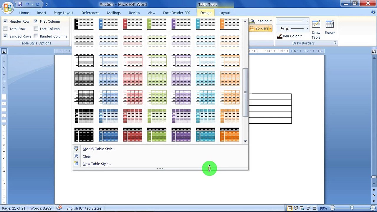 Ms Word 2007 in Tamil 08 Table
