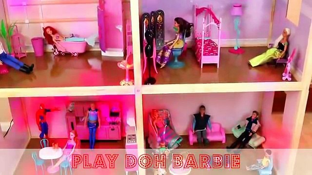 Barbie Dollhouse Frozen Elsa and Anna Dolls Mansion Dollhouse Spiderman Ariel Merman DisneyCarToys