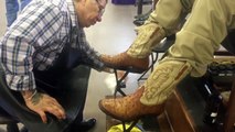 Ostrich Tan Boot Shine by Ernie's Shoe Shine Parlor.  San Angelo Tx.