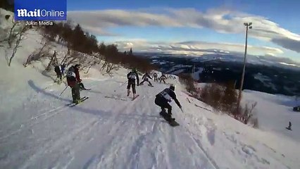 Multiple Skiers Collide In Sweden