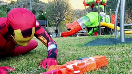 Spider-Man VS Iron Man with NERF Superheroes Epic Fights Movies in Real Life