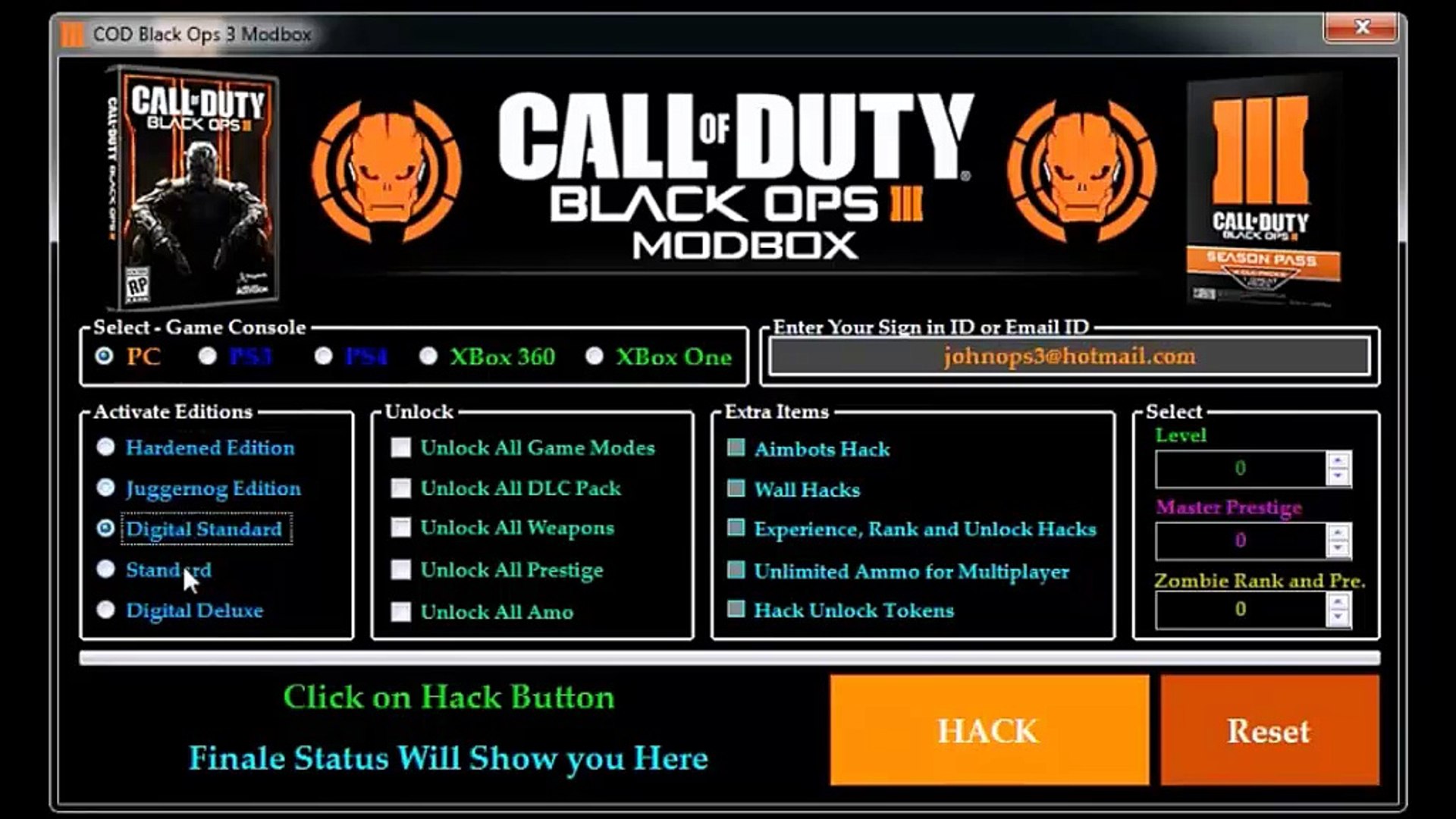 Call of Duty Black Ops 3 Hack 10E PRESTIGE HACK & Aimbot USB Installer PS3, Xbox , PC