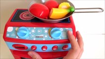 Toy velcro cutting fruit & vegetables cooking with toy oven
