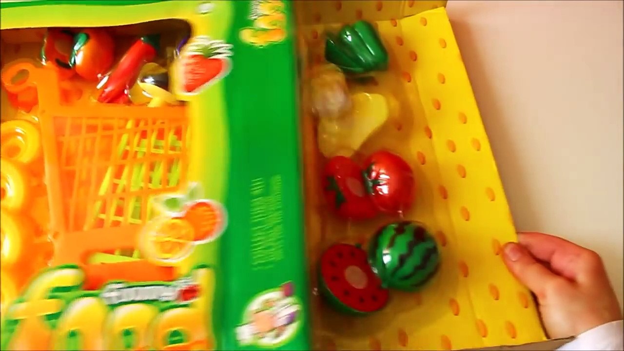 Toy Cutting Velcro Fruit Vegetables Shopping Trolley Kart Basket Groceries