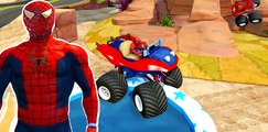 GTA V W MONSTER TRUCKS MCQUEEN CARS & SPIDERMAN CAR! Frozen Elsa Rayo Macuin & Spider-man   Nursery Rhymes ABC Alphabet Songs