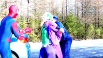 Spiderman & Frozen Elsa vs Joker! w- Pink Spidergirl, Anna & Doctor! Superhero Fun in Real Life -)