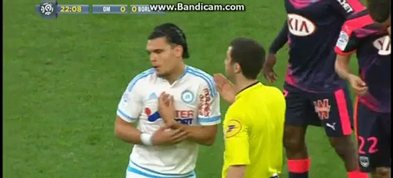 Karim Rekik horror foul gets yellov card - Marseille 0-0 Bordeaux 10.04.2016