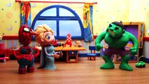 Baby vomits on spiderman superheroes Stop motion Play Doh claymation animation video