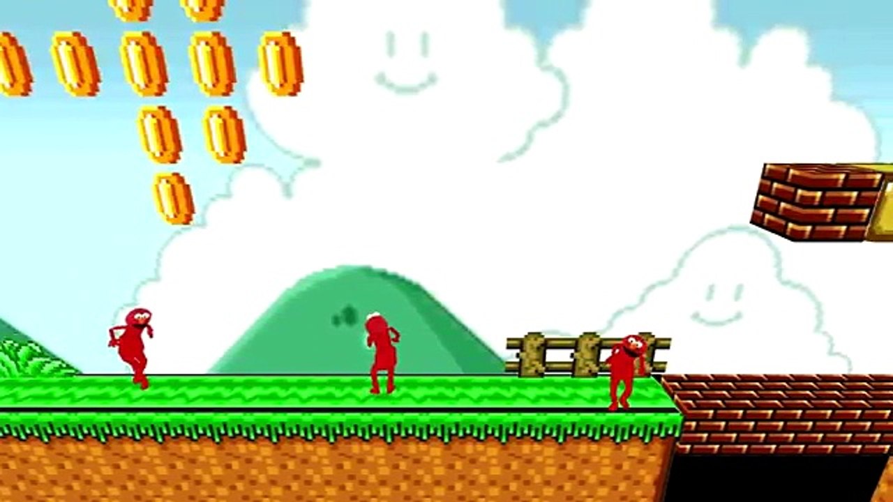 Elmo dances to fun nursery rhyme in Mario world! Fun music for kids with action! (World Music 720p)