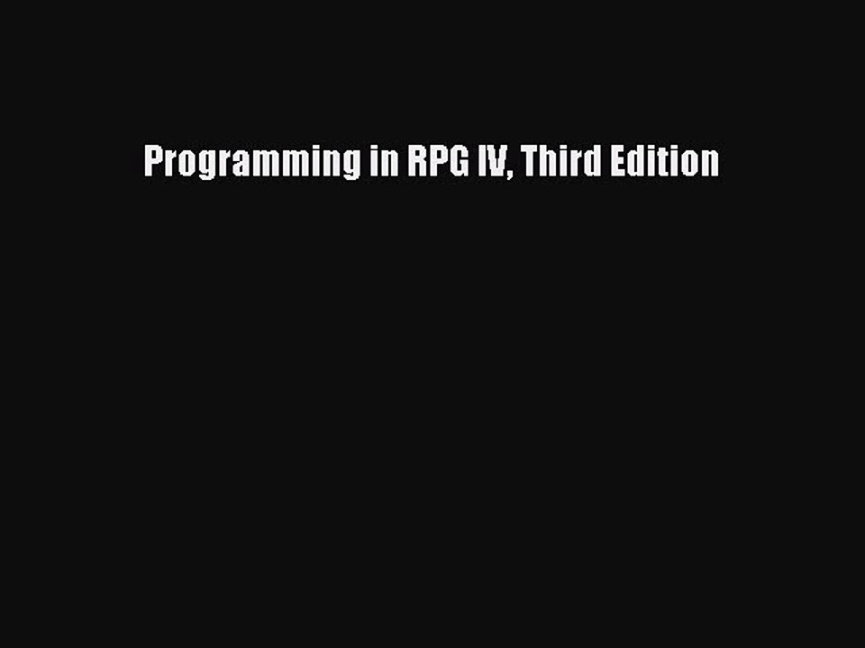 Download Programming in RPG IV Third Edition PDF Free