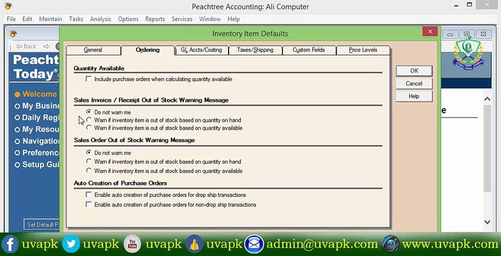 Lecture 8 maintain invetory and defualts in peachtree accounting in hindi urdu