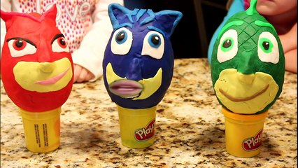 PJ Masks Giant Play Doh Surprise Eggs Disney Blind Bags Owlette Gekko Catboy