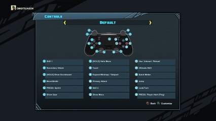 Battleborn - Dual Shock 4 Controller Button Schemes: Default, Legacy, Southpaw, Legacy Southpaw