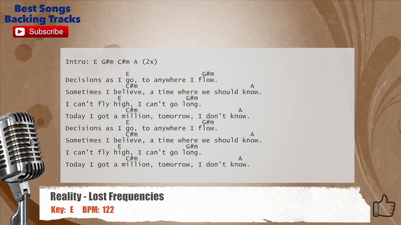 Reality - Lost Frequencies Vocal Backing Track with chords and lyrics