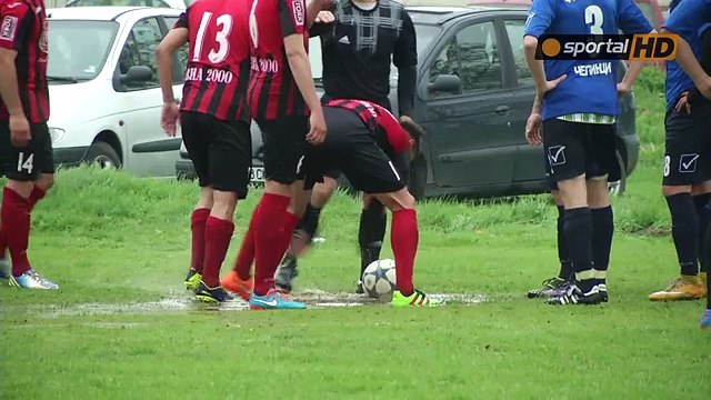Bulgarian lower league match has a slightly waterlogged pitch