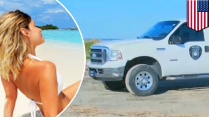 Sunbathing woman run over by police pickup truck, dragged under the car