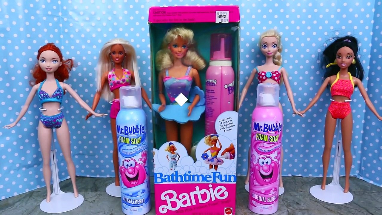 BARBIE Foam Bath Mr Bubble Bath Time Fun! Foam Soap Dress Up & Makeover + Disney Elsa Disn