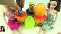 DISNEY FROZEN SURPRISE EGGS !!! Play doh Kinder Elsa Anna MINIONS princess Barbie doll Pi