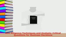 PDF  Due Diligence Techniques and Analysis Critical Questions for Business Decisions PDF Book Free