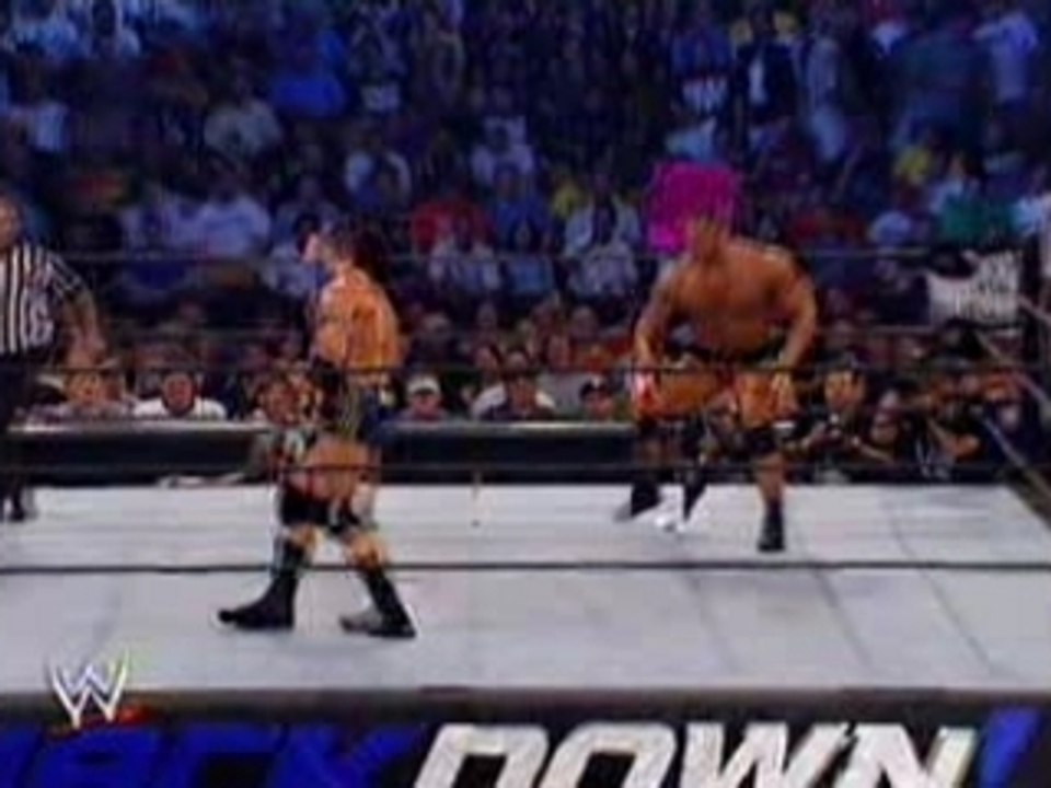 WWE - Batista does a Spinebuster to Randy Orton