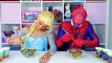 Spiderman vs Frozen Elsa Drawing candy challenge w_ Kinder Surprise Eggs, Fun Superhero (1080p)