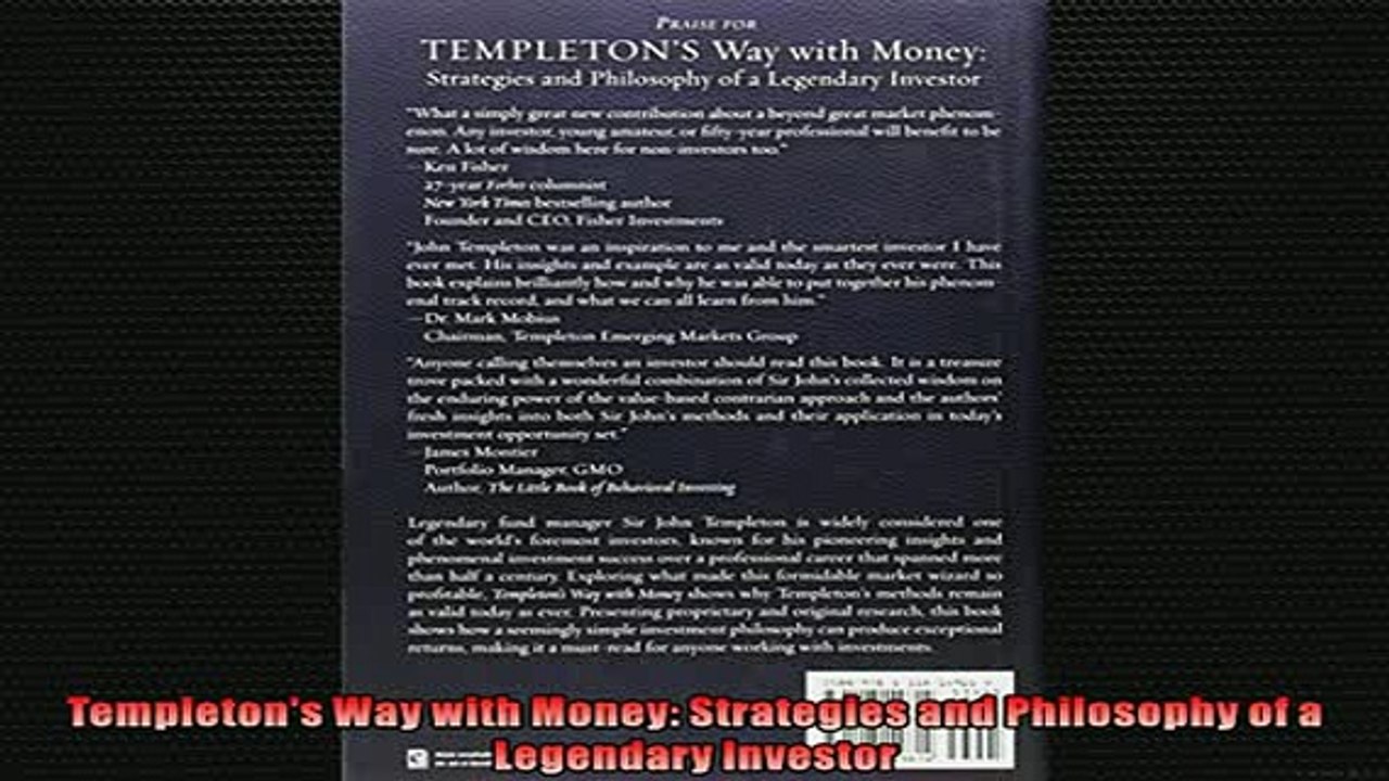 FREE PDF  Templetons Way with Money Strategies and Philosophy of a Legendary Investor  FREE BOOOK ONLINE