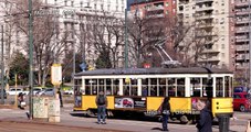 Ultra HD 4K Milan Old Trams Travel Tramways Italy Landmark City Sightseeing UHD Video Stock Footage