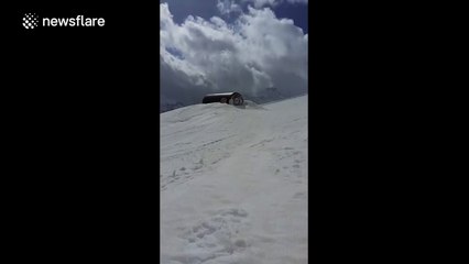 Funny ski jump face-plant