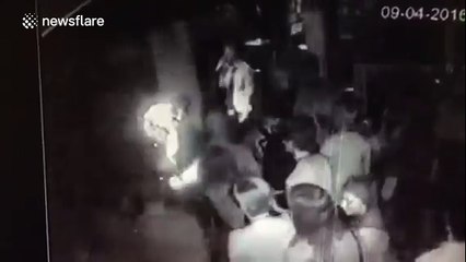 Guitarist falls off stage during gig