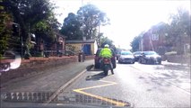Motorbike (DK05FDJ) carries out risky overtake on Old Heath Road, Colchester