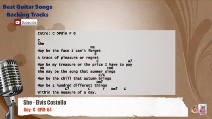 She - Elvis Costello Vocal Backing Track with chords and lyrics