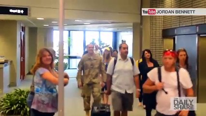 You're back! Watch girlfriend jump into soldier's arms