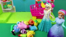 Peppa Pig Runaway George! Shopkins Adventure with Frozen Elsa and Anna Dolls