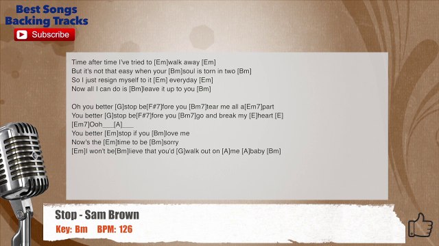 Stop - Sam Brown Vocal Backing Track with chords and lyrics