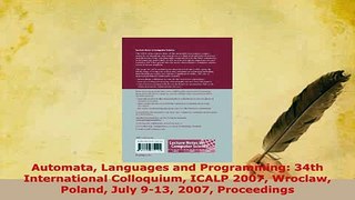 PDF  Automata Languages and Programming 34th International Colloquium ICALP 2007 Wroclaw Free Books