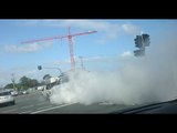 Burnout Smoke Plume Forms After Ute Pushed From Behind