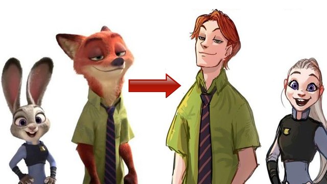 Если бы герои Зверополиса стали людьми. Джуди и Ник в образе людей.