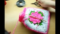 How to Crochet drawstring granny square handbag purse TUTORIAL (WOC)