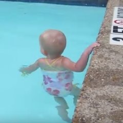 A 16-month-old baby already does laps in the pool