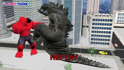 Dinosaur Godzilla vs Red Hulk Daddy Finger Family Song - 3D Cartoon for Children