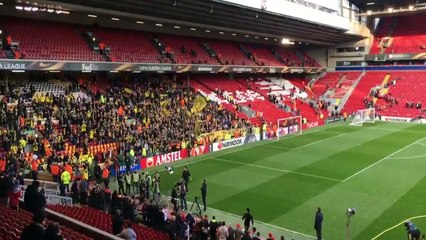 Fans of Dortmund shortly before the beginning of the match- Liverpool vs Dοrtmund 14-04-2016 HD