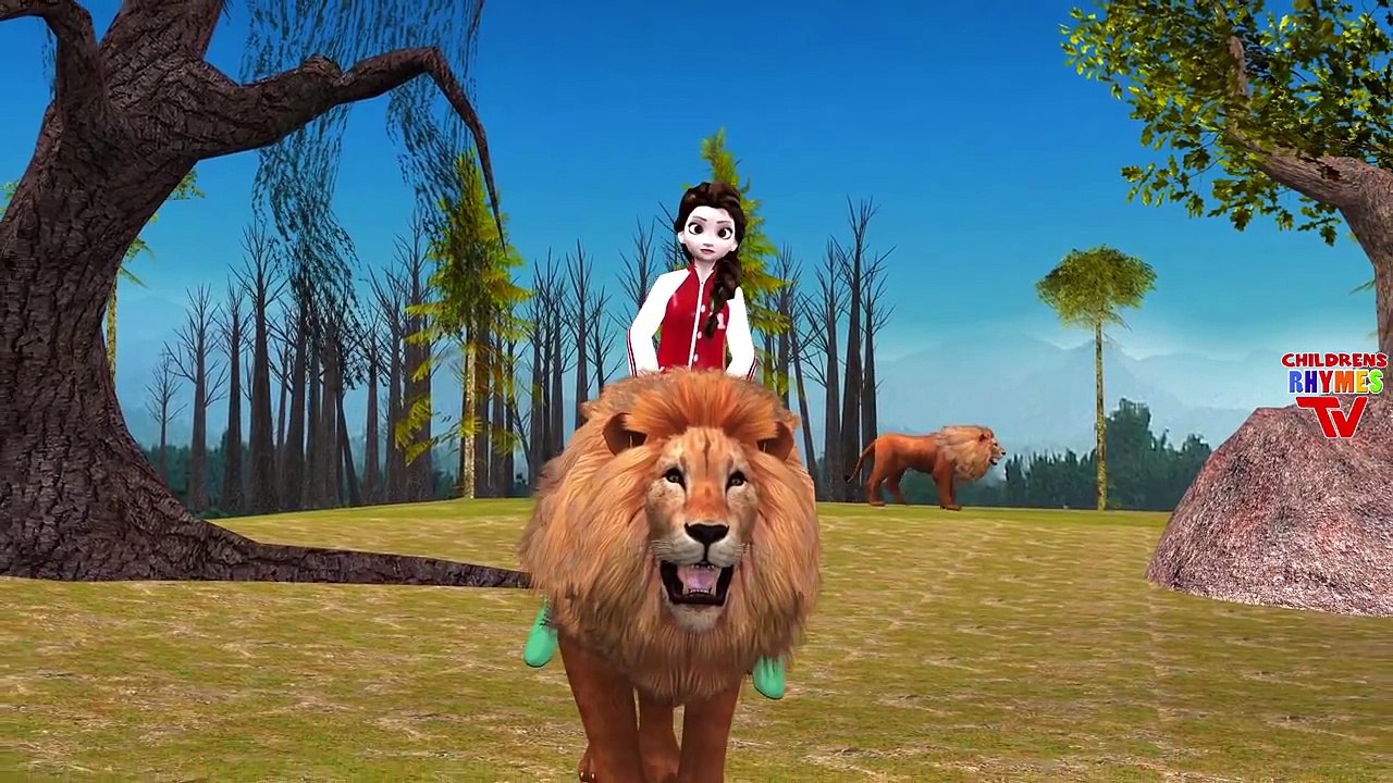 Frozen Elsa Sitting On Lion Tiger King Kong Elephant Bear And Singing Finger Family Nursery Rhymes