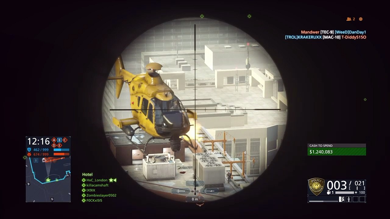 Battlefield Hardline Sniper kills