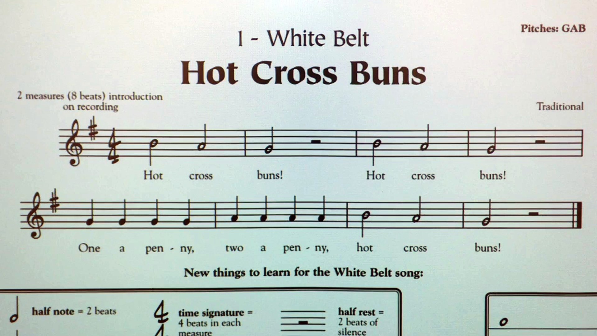 Hot Cross Buns Song Recorder Notes.