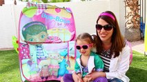 GIANT Surprise Toys DOC MCSTUFFINS Tent + Surprise Eggs, Lion Guard & Disney Sofia The First Toys