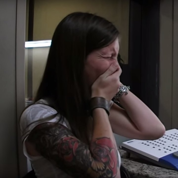 A young deaf woman hears for the first time