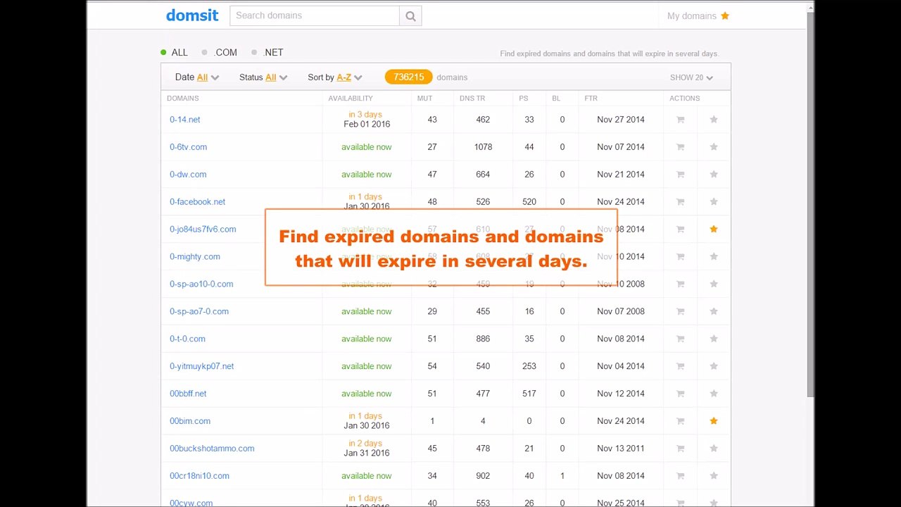 Find .com and .net expired domains
