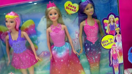 Barbie RAINBOW Easy Dress Up Dolls Mermaid Fairy Princess Fairytale Cookieswirlc Toy Video